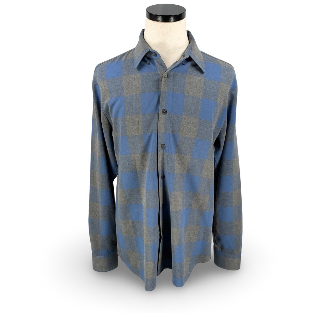 Mizzen + Main Mens Large Trim Fit Performance Plaid Button Down Shirt Blue Gray